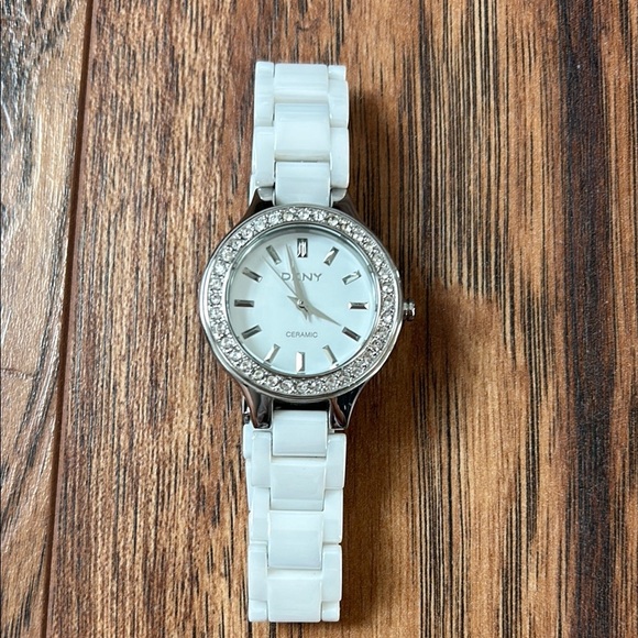 Dkny White Silver Watch with Ceramic Band and Crystal Accents - Picture 1 of 2